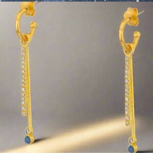 The Sole / Society Double Stick Gold Crystal Blue Lace Agate Huggies Earrings